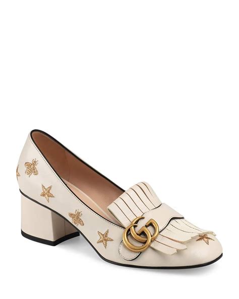 gucci white loafers with bee